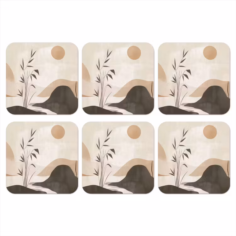 Japandi - Landschap - Beige onderzetter kurk middel -3d