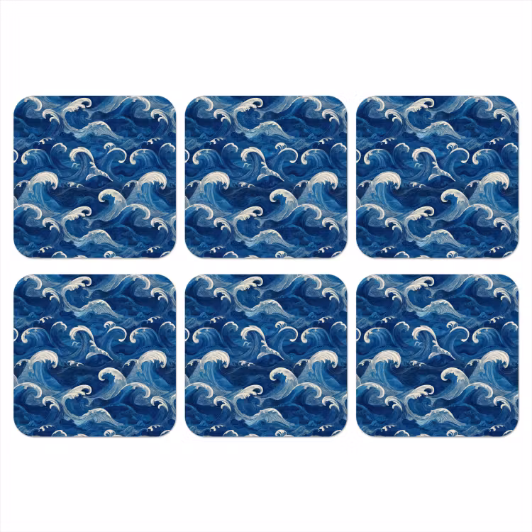 Japans - Oceaan - Golven - Blauw onderzetter kurk middel 366 -3d