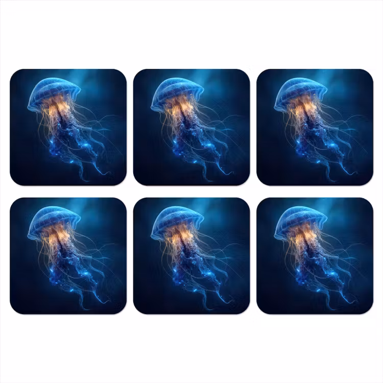 Kwal - Lichtgevend - Tentakels - Blauw onderzetter kurk middel -3d