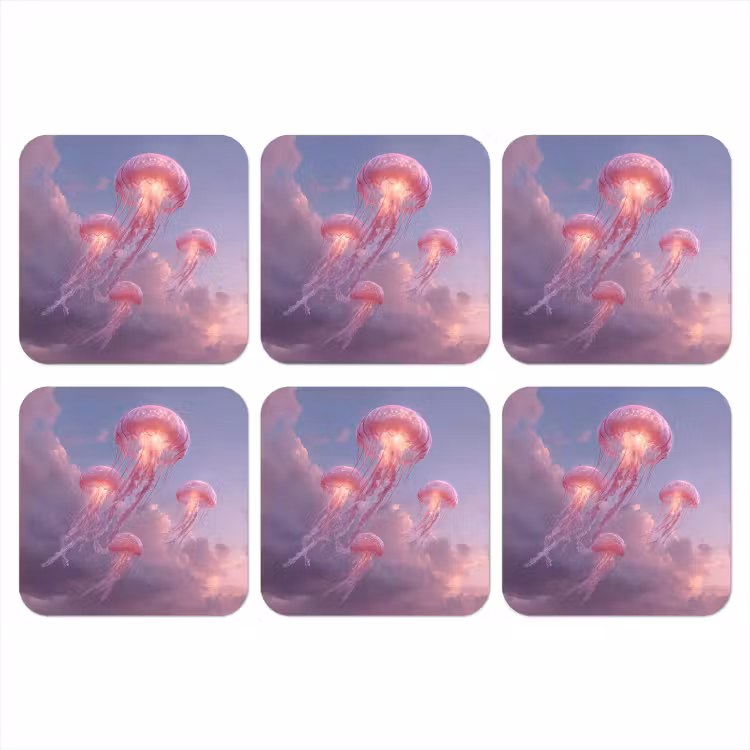 Kwallen - Roze - Wolken onderzetter kurk middel -3d