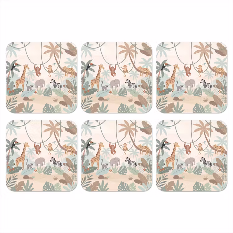 Jungle - Dieren - Groen onderzetter kurk middel -3d
