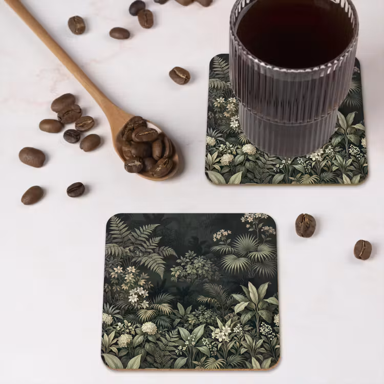 Jungle - Bladeren - Botanisch - Groen onderzetter kurk middel -sfeer2