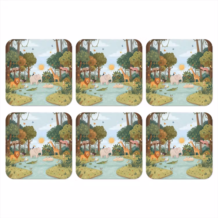 Jungle - Oase - Dieren - Kleurrijk onderzetter kurk middel -3d