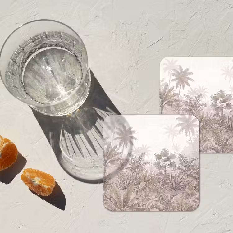 Jungle - Tropisch - Natuur -Vintage - Beige onderzetter kurk middel -sfeer4