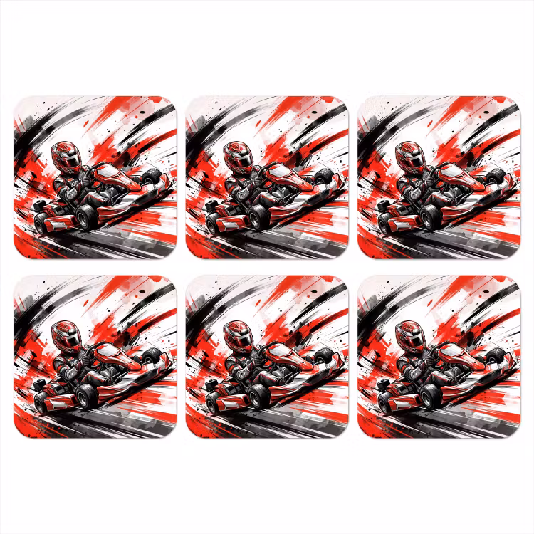 Kart - Coureur - Snelheid - Rood onderzetter kurk middel -3d