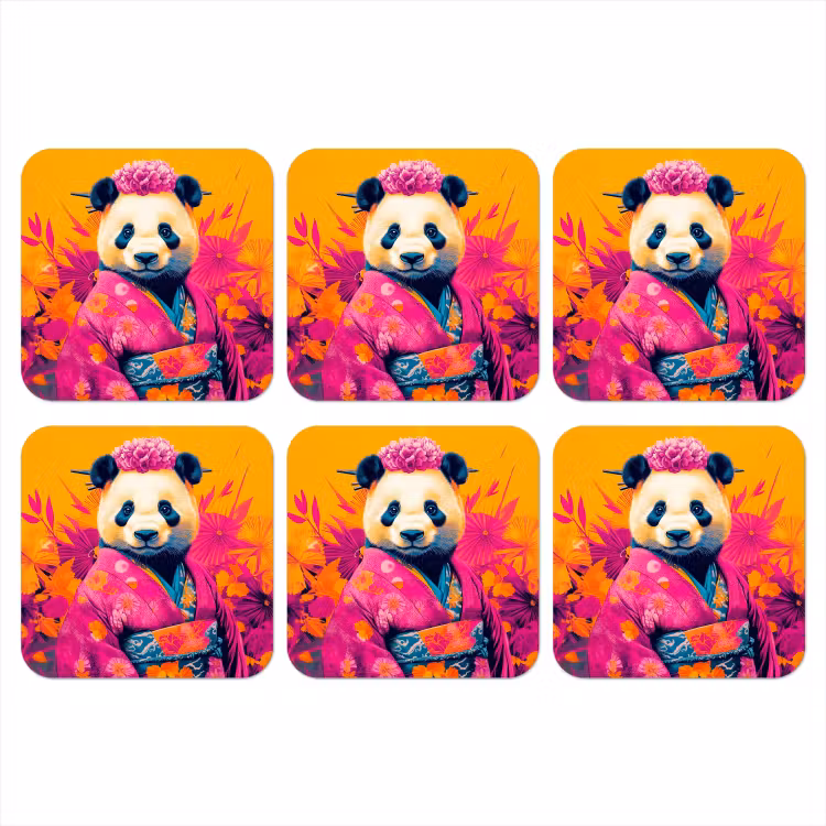 Kimono - Roze - Panda - Bloemenkroon onderzetter kurk middel -3d