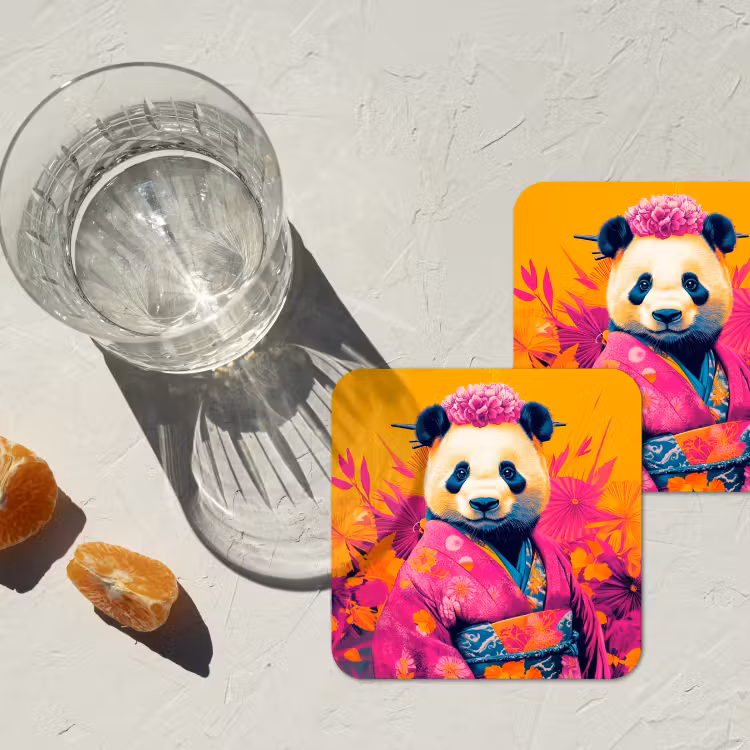 Kimono - Roze - Panda - Bloemenkroon onderzetter kurk middel -sfeer4