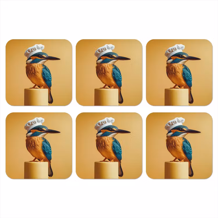 Ijsvogel - Pilaar - Koksmuts - Vogel onderzetter kurk middel -3d