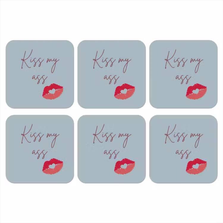 Kiss my ass - Lip - Blauw onderzetter kurk middel -3d