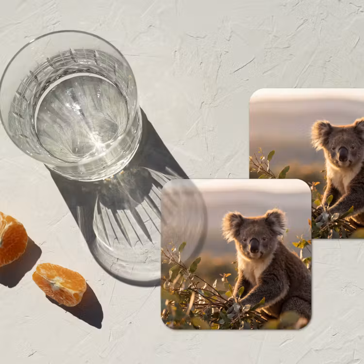 Koala - Bladeren - Ochtendlicht onderzetter kurk middel -sfeer4