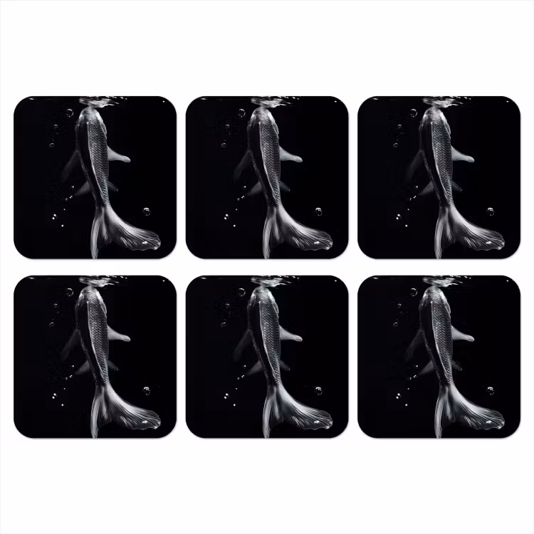 Koi - Vissen - Water - Zwart onderzetter kurk middel -3d