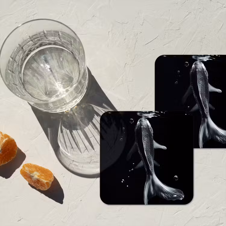 Koi - Vissen - Water - Zwart onderzetter kurk middel -sfeer4