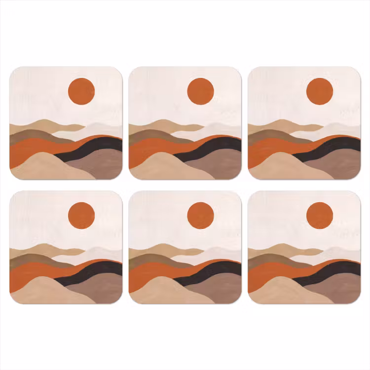 Landschap - Heuvels - Zon - Abstract - Oranje onderzetter kurk middel -3d