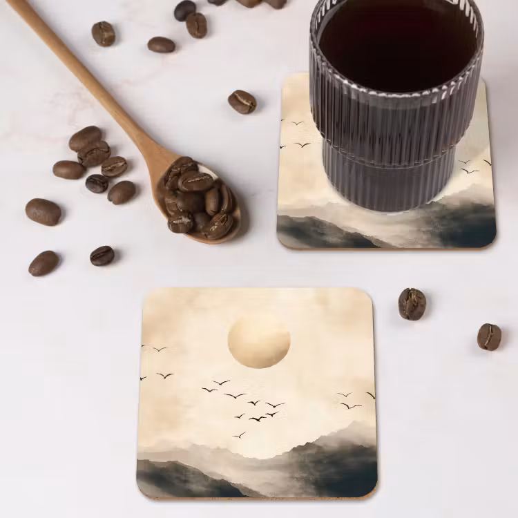 Landschap - Japandi - vogel onderzetter kurk middel -sfeer2