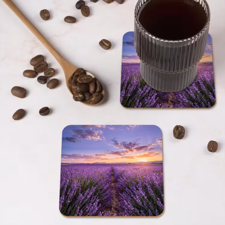 Lavendel - Veld - Natuur - Paars onderzetter kurk middel -sfeer2