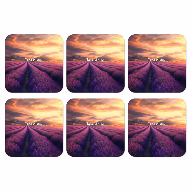 Lavendelveld - Quote - Zonsondergang onderzetter kurk middel -3d