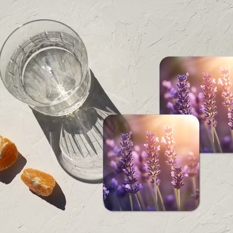 Lavendelbloemen - Paars - Zonlicht onderzetter kurk middel -sfeer4