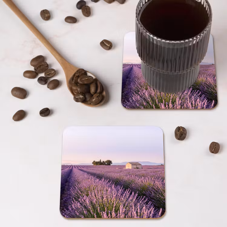 Lavendel - Landschap - Sereen - Paars onderzetter kurk middel -sfeer2