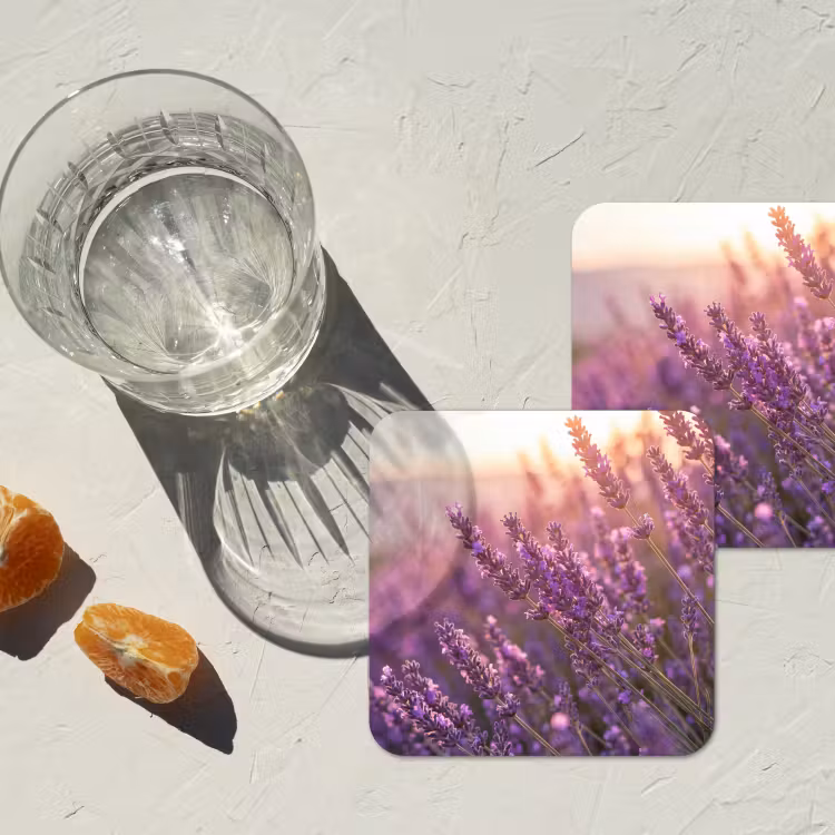 Lavendel - Paars - Zonlicht onderzetter kurk middel -sfeer4