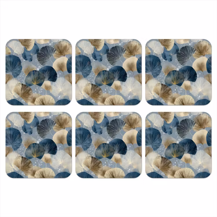 Bladeren - Abstract - Goud - Blauw onderzetter kurk middel -3d