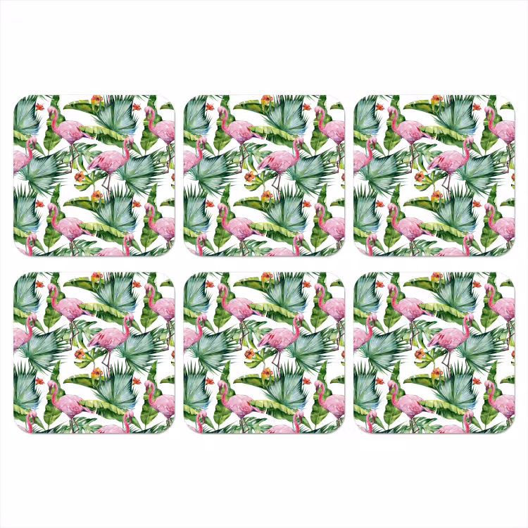 Bladeren - Flamingo - Bloemen - Jungle onderzetter kurk middel -3d