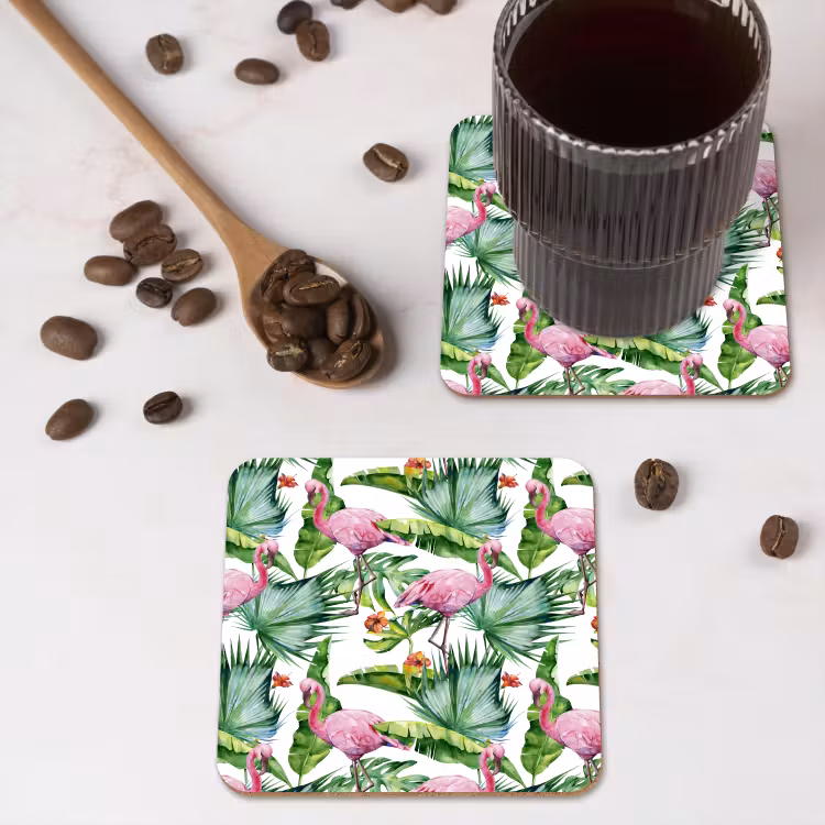 Bladeren - Flamingo - Bloemen - Jungle onderzetter kurk middel -sfeer2