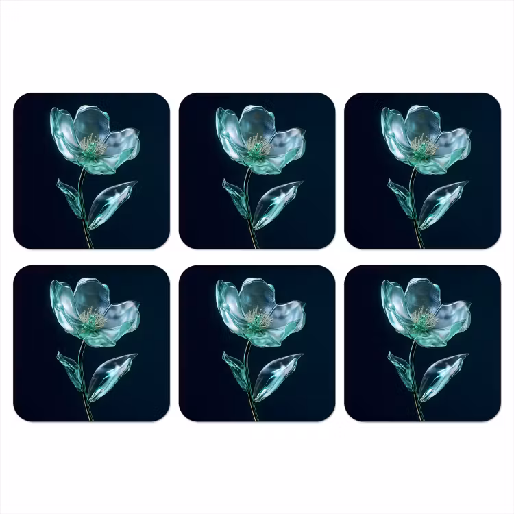 Bladeren - Bloem - Glazen - Donkerblauw onderzetter kurk middel -3d