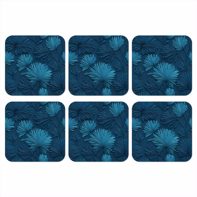 Bladeren - Reliëf - Patroon - Oceaanblauw - Modern onderzetter kurk middel 366 -3d