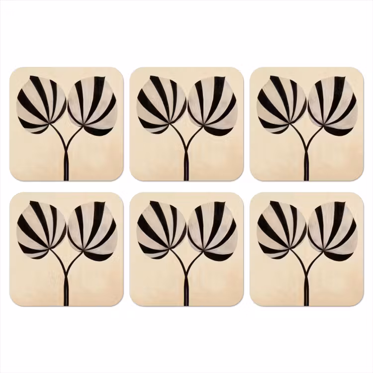 Bladeren - Gestreept - Stengel - Beige onderzetter kurk middel -3d