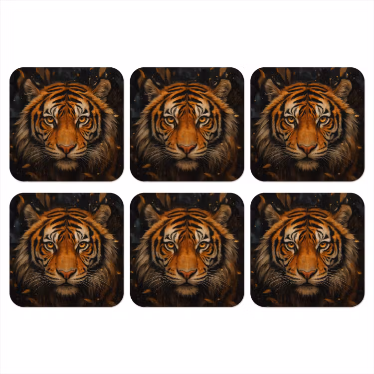 Bladeren - Tijger - Oranje onderzetter kurk middel -3d
