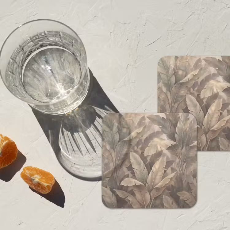 Bladeren - Tropisch - Natuur - Modern - Beige onderzetter kurk middel -sfeer4