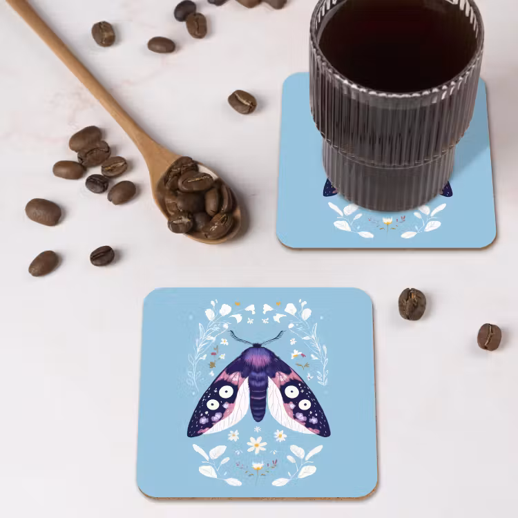 Bladeren - Wit - Vlinder - Insect onderzetter kurk middel -sfeer2