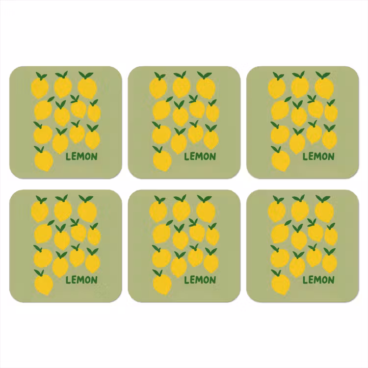 Citroenen - Blaadjes - Geel - Patroon onderzetter kurk middel -3d