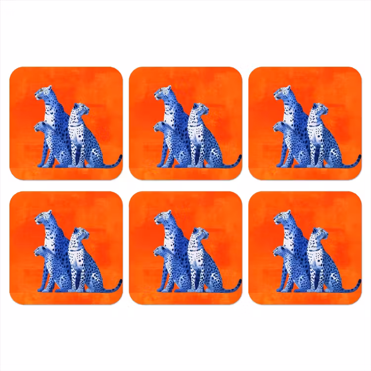 Luipaarden - Stippen - Oranje onderzetter kurk middel -3d
