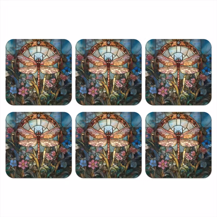 Libelle - Mozaïek - Bloemen - Kleurrijk onderzetter kurk middel -3d