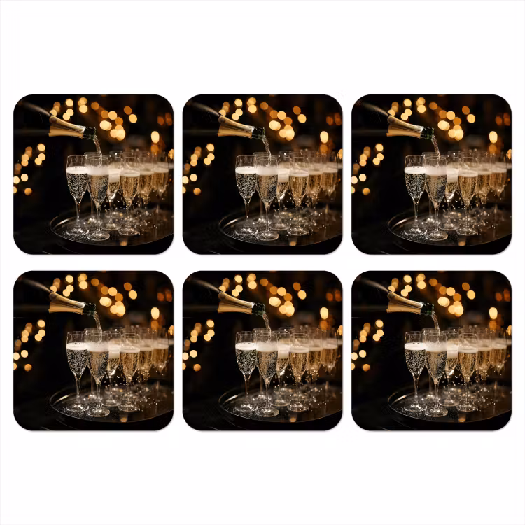 Lichtjes - Champagne - Dienblad - Glazen onderzetter kurk middel -3d