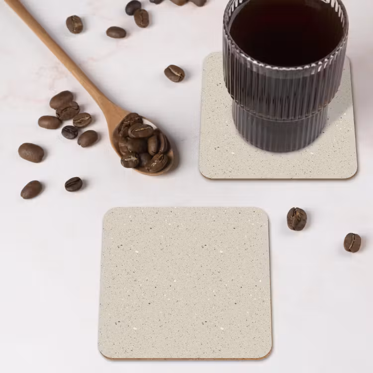 Lichtbeige - Terrazzo - Grijs onderzetter kurk middel 366 -sfeer2
