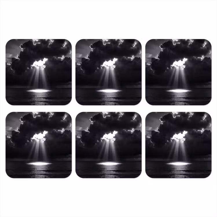 Licht - Wolken - Zee - Zwart-wit - Natuur onderzetter kurk middel -3d