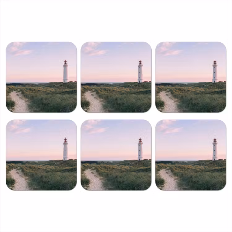 Vuurtoren - Duinlandschap - Zee onderzetter kurk middel -3d