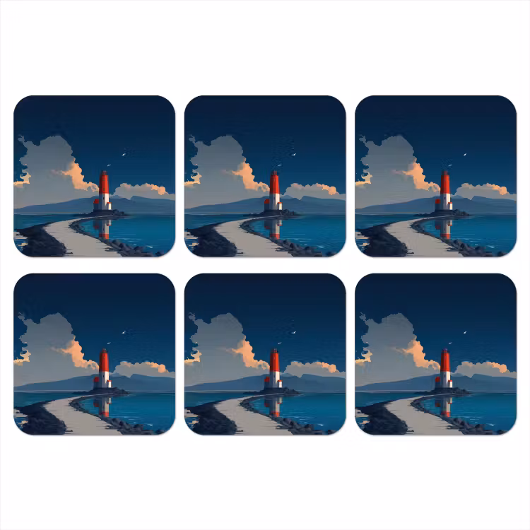 Vuurtoren - Zee - Wolken onderzetter kurk middel -3d