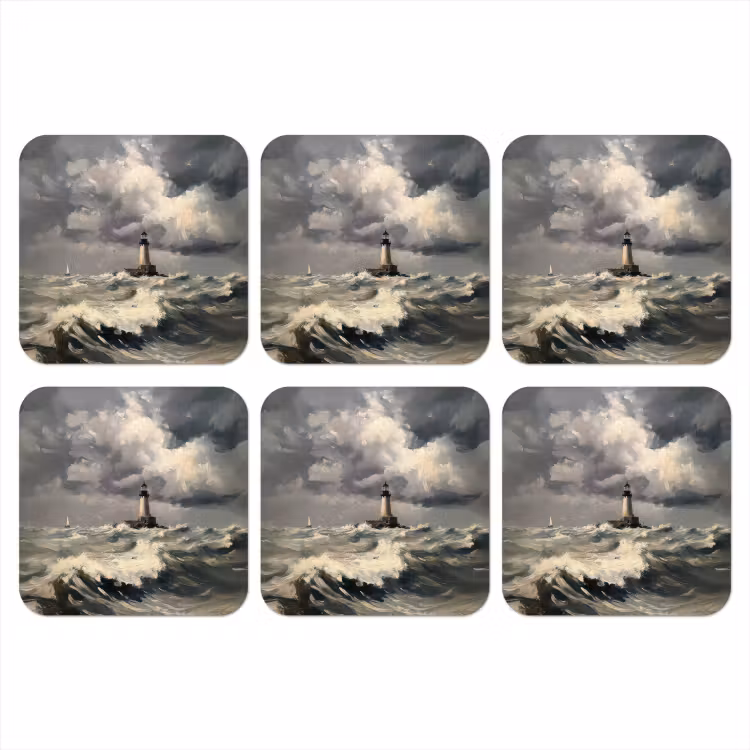 Vuurtoren - Golven - Storm onderzetter kurk middel -3d