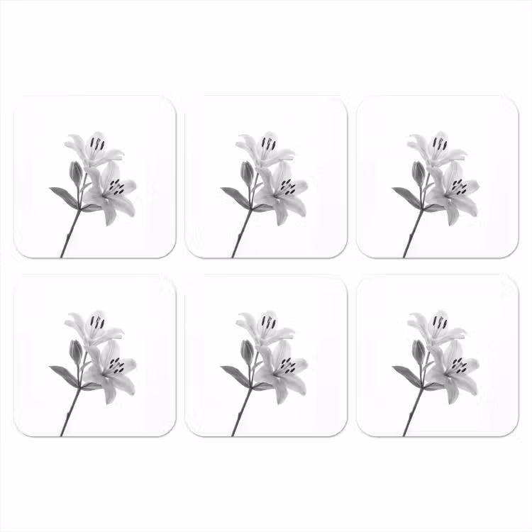 Lelies - Elegant - Zwart - Wit onderzetter kurk middel -3d