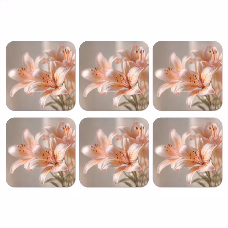 Lelies - Meeldraden - Roze - Wazig onderzetter kurk middel -3d