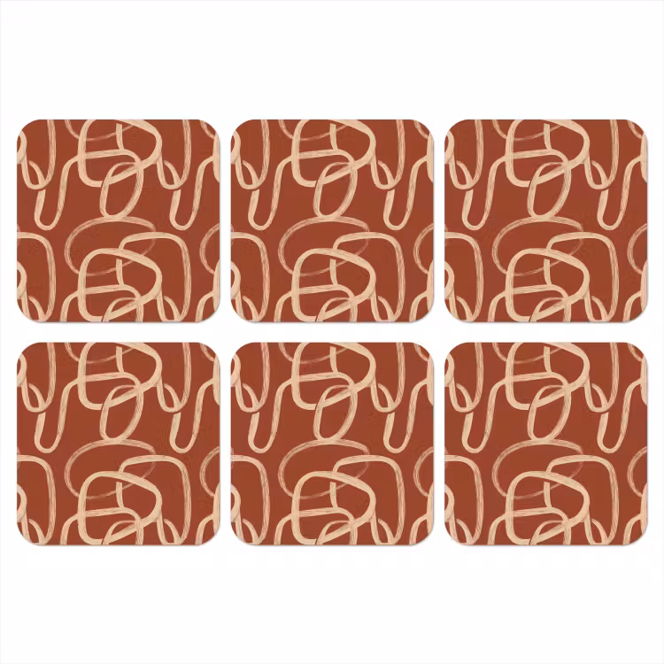 Lijnen - Abstract - Organisch - Terracotta - Crème onderzetter kurk middel 366 -3d