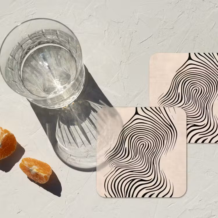 Lijnen - Abstract - Golvend - Zwart onderzetter kurk middel -sfeer4