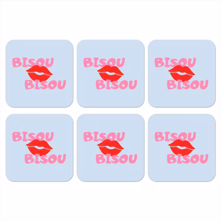 Lippen - Bisou - Blauw onderzetter kurk middel -3d