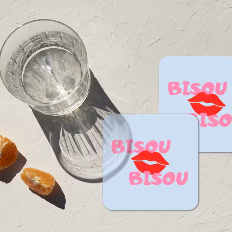 Lippen - Bisou - Blauw onderzetter kurk middel -sfeer4