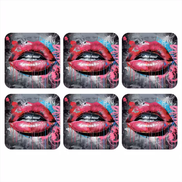 Lippen - Felroze - Graffiti - Verfstrepen onderzetter kurk middel -3d
