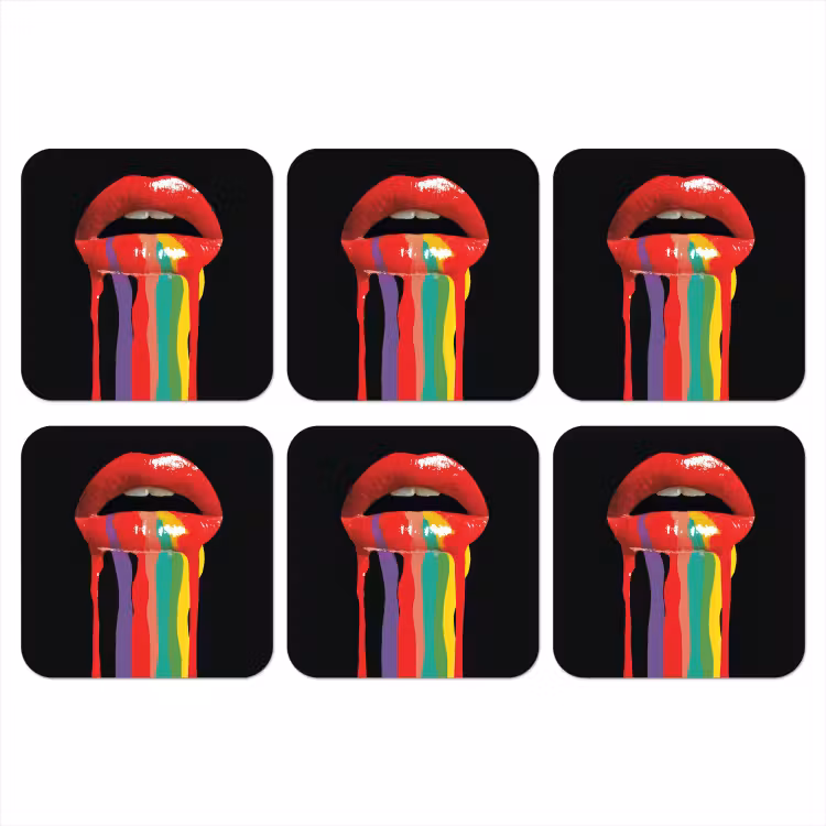 Lippen - Kleuren - Zwart onderzetter kurk middel -3d