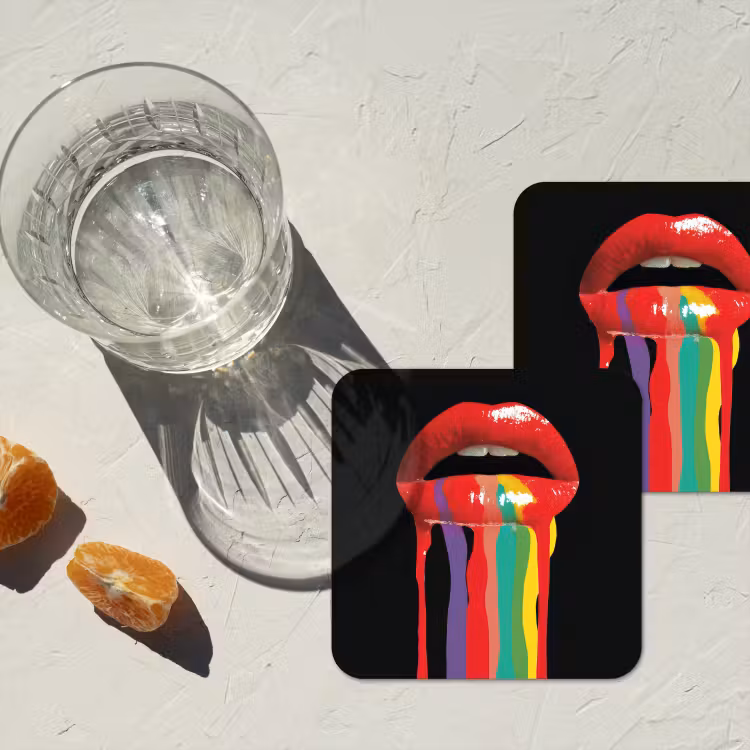 Lippen - Kleuren - Zwart onderzetter kurk middel -sfeer4